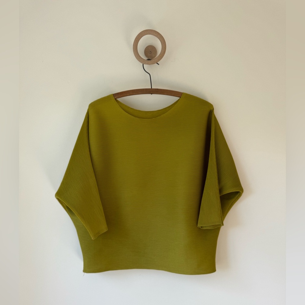 Vibrant Pleated Chartreuse Green Drapey Top One Size